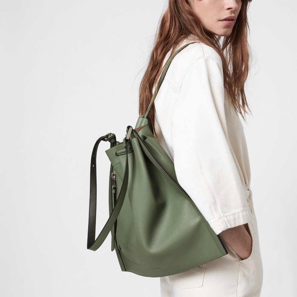 All saints Alpha leather convertible backback green